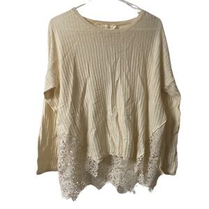 Ciel USA Beige Lace Trim Long Sleeve Top